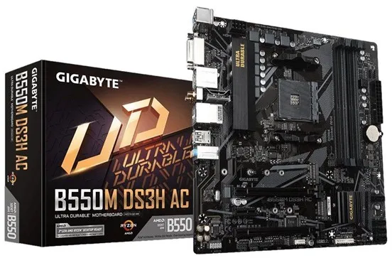GIGABYTE B550M DS3H AC -moderkort - AMD B550 - AMD AM4 -sockel - DDR4 RAM - Micro-ATX
