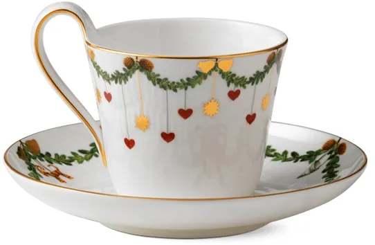Royal Copenhagen Stjerne Riflet Jul höghankskopp och fat - 24 cl